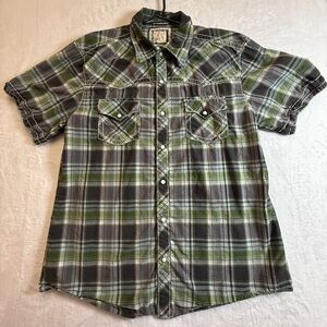 BKE Green and Gray Plaid Button Down Shirt